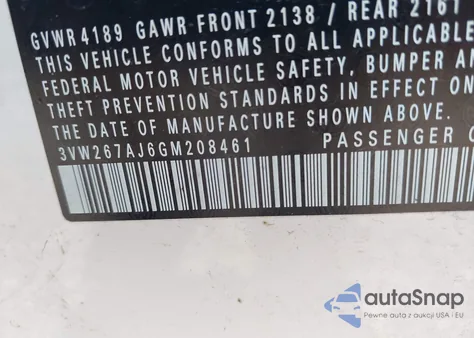 2016 Volkswagen Jetta 1.4T S из США, поврежденный, VIN 3VW267AJ6GM208461